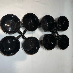 Newcor Stoneware Shiny Solid Black Coffee Cup Round Bottom Set of 8